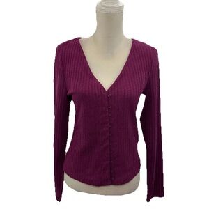 Anthropologie Maeve V Neck Cardigan Sweater Women’s Medium Long Sleeve Purple